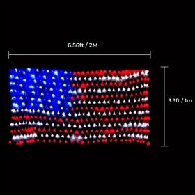 1PC American Flag Net Light; Outdoor Waterproof Mesh Lights; LED String Light; Multicolor Lights For Garden Wedding Backdrop Party Wall Decor ; Indepe