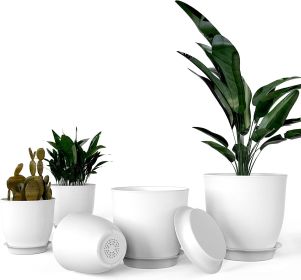 iPower Plastic Planter Pots 5 PCS Set 4.5-7.1 Inch Plant Pot Indoor Modern Decorative Nursery with Drainage Holes and Tray for All House Plants