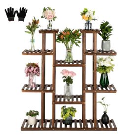 Artisasset 6-Story 11-Seat Indoor And Outdoor Multifunctional Carbonized Wood Plant Stand