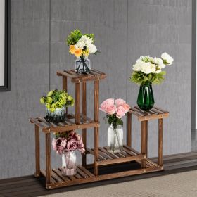 4-Story 7-Seat Indoor And Outdoor Multi-Function Carbonized Wood Plant Stand