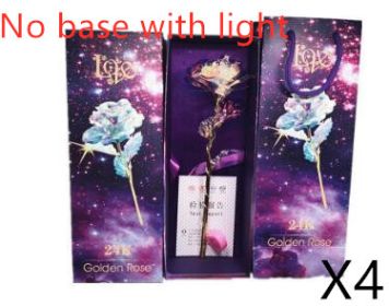 24K Luminous Color Gold Rose Flower Set (Option: No base with lightX4)