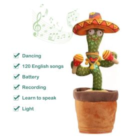 Dancing Talking Cactus Toy Mexican Style Dancing with Lighting Singing Cactus Recording and Repeat Your Words Plush Toy for Kids (Ships From: CN, Color: Battery English song)