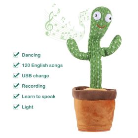 Plush Dancing Cactus Repeat What You Said Kids Stuffed Toys Singing Spanish Song Shaking With Music Plant Toy Children Education (Ships From: China, Color: USB English repeat)