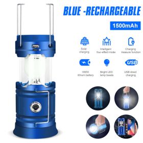 Solar LED Camping Light Portable Camping Lamp USB Rechargeable Flashlight Emergency Tent Lamp Torch Waterproof Lighting Outdoor (Ships From: CN, Wattage: Blue rechargeable)