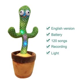 Plush Dancing Cactus Repeat What You Said Kids Stuffed Toys Singing Spanish Song Shaking With Music Plant Toy Children Education (Ships From: China, Color: 3xAA English)