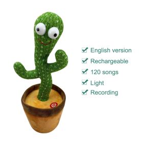 Plush Dancing Cactus Repeat What You Said Kids Stuffed Toys Singing Spanish Song Shaking With Music Plant Toy Children Education (Ships From: China, Color: USB English)