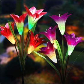 Lily Flower Multi-Color Changing LED Solar Garden Lights (Color: Purple)