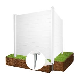 Air Conditioner Fence, Trash Can Vinyl Privacy Fence White Panel for Outside, Outdoor Pool Equipment Enclosure with Metal Stakes, (2-Pack) (Type: Horizontal)