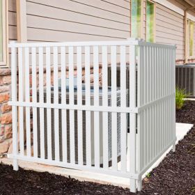 Air Conditioner Fence, Trash Can Vinyl Privacy Fence White Panel for Outside, Outdoor Pool Equipment Enclosure with Metal Stakes, (2-Pack) (Type: Strip)