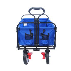 Folding Wagon Garden Shopping Beach Cart (Color: Blue)